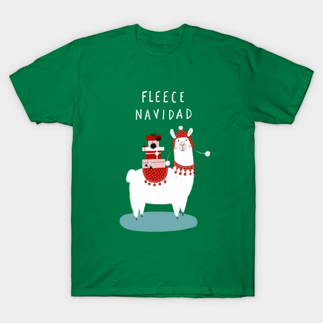 Fleece Navidad Llama with Christmas Presents T-Shirt by BexMorleyArt
